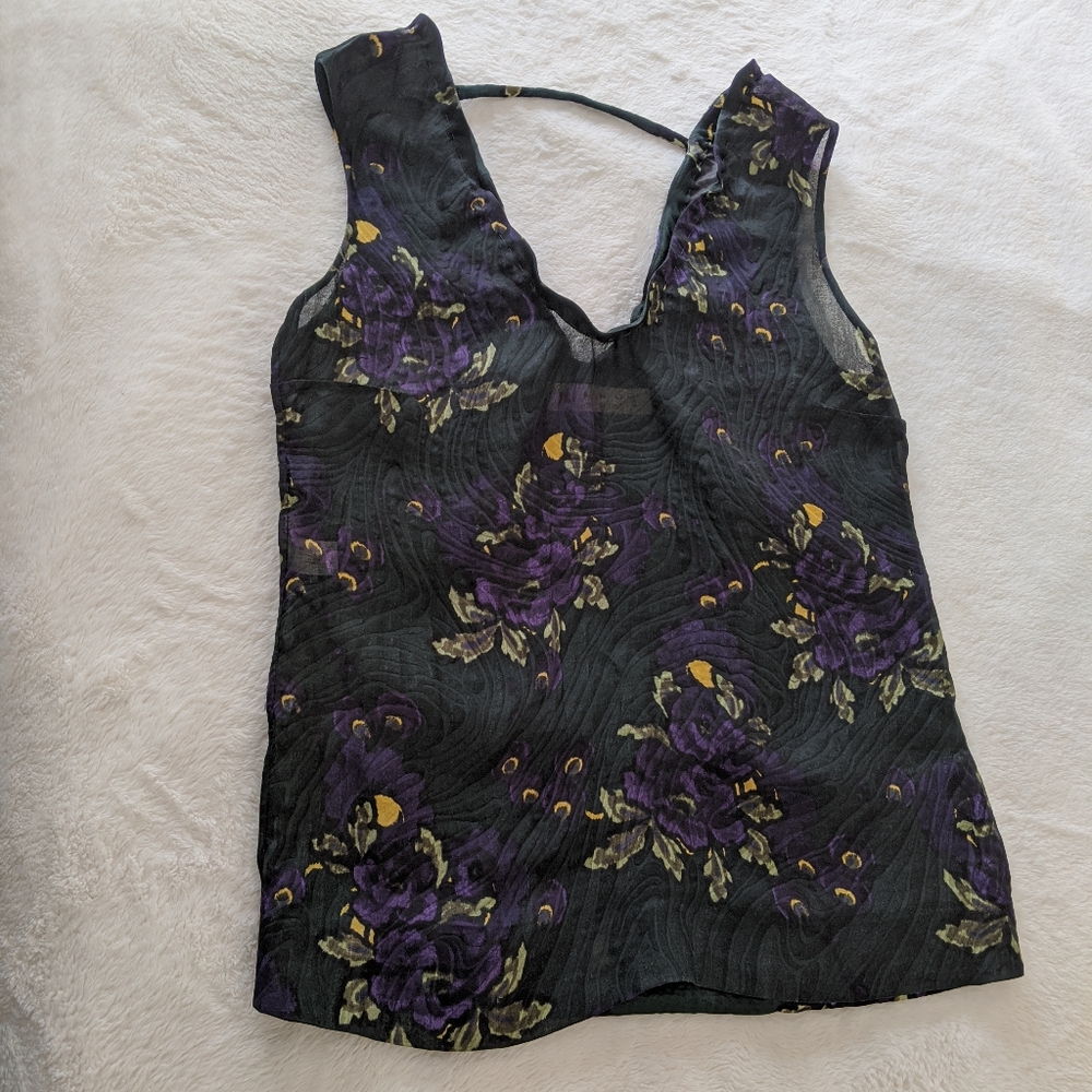 Marni Floral Hunter Green Sleeveless Blouse Small